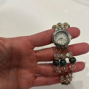Watch with beaded wristband
